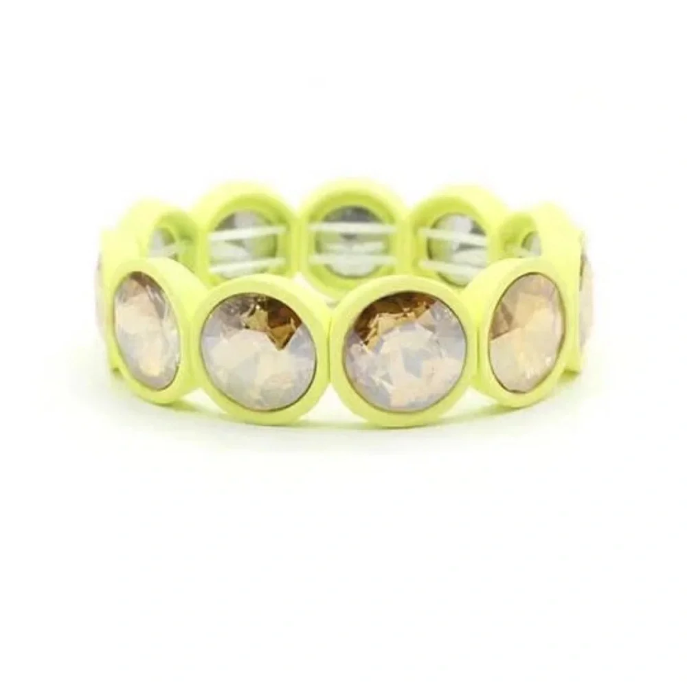 Yellow Big Crystal Elastic Enamel Stretch Bracelet, NEW
